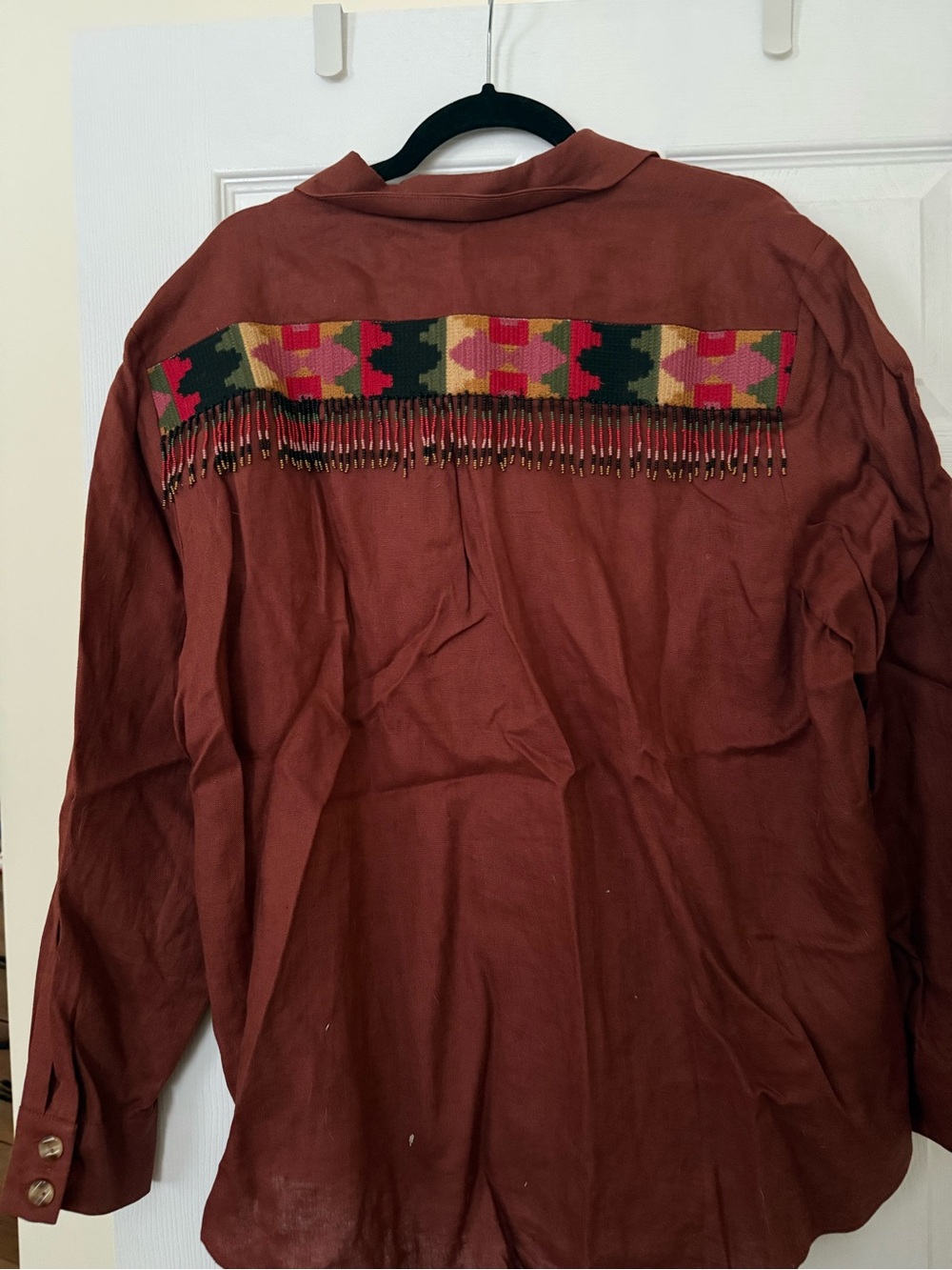 FARM Rio Rust Brown Beaded Button-Down Shirt - Picture 3 of 4